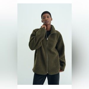 H&M Dark Khaki Green Fleece Jacket Before & After Baby